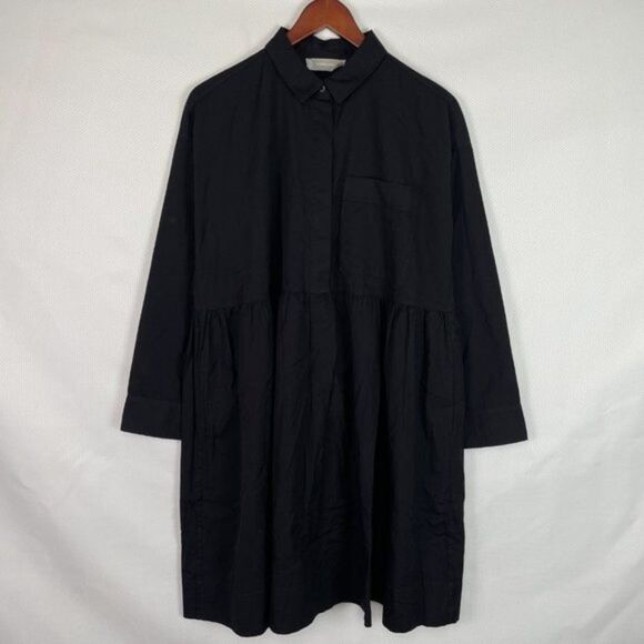 Everlane The Field Long Sleeve Collared Oversized Dress Black S - Picture 3 of 12